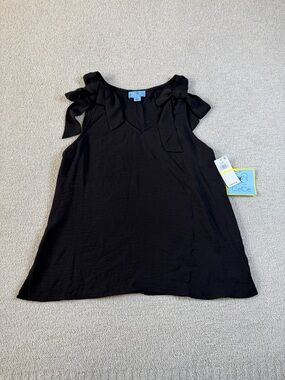NWT CeCe Black Tie-Shoulder V-Neck Sleeveless Tank Blouse Medium